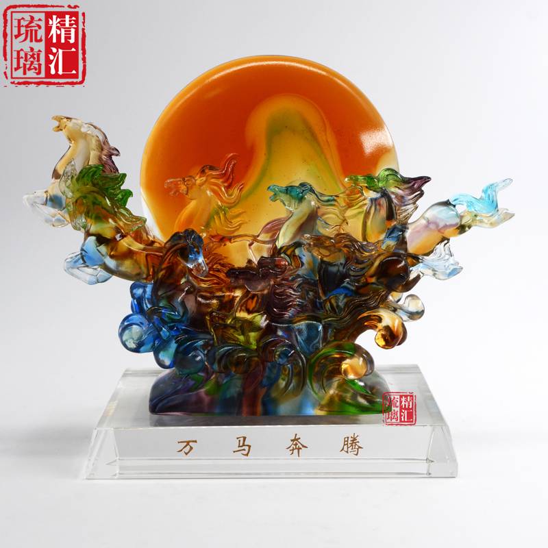 广州琉璃摆件定制,琉璃八骏马摆件,八骏雄风工艺品风水摆件,办公室马