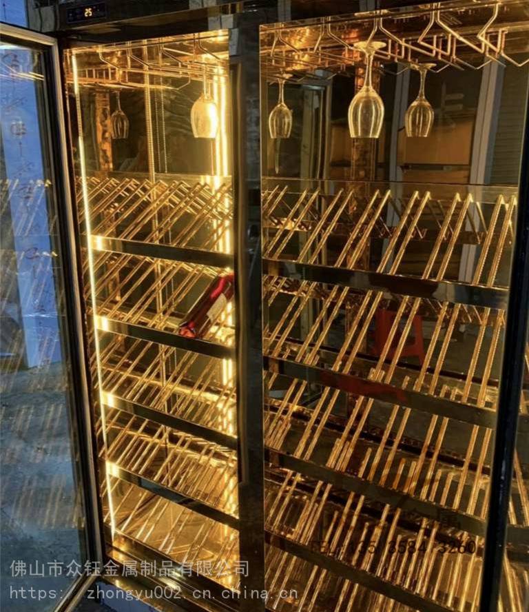 餐厅葡萄酒展示架 落地式不锈钢酒柜 金属装饰制品厂家