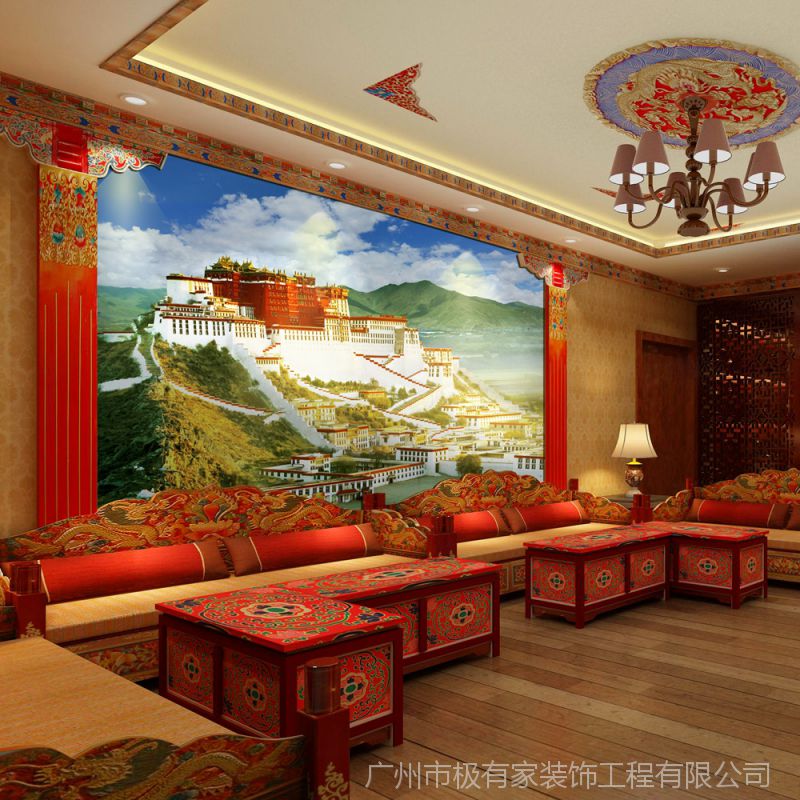 藏式布达拉宫壁纸客厅书房办公室背景墙民族特色西藏风景蓝天壁画
