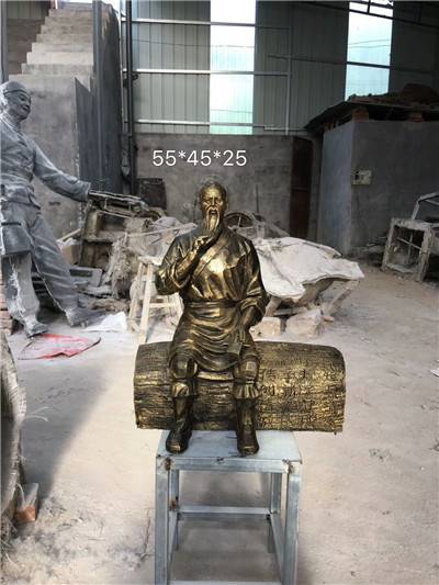 工匠鼻祖玻璃钢木匠祖师鲁班学艺铜塑像人造砂岩石古代人雕塑