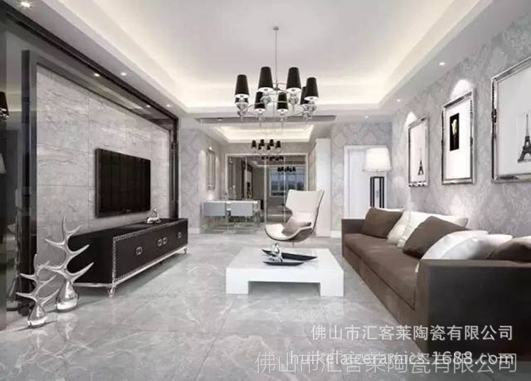 云石灰通体大理石瓷砖 800x800mm灰色大理石瓷砖 别墅客厅地板砖