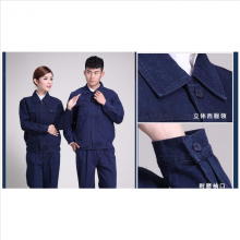 济南工厂用无褶牛仔布工作服_伟红服饰蓝色牛仔布工作服现货