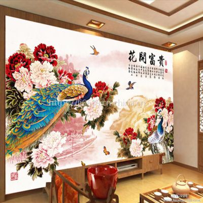 个性背景墙壁纸定制|《工程无缝壁画厂家》8d精雕富贵有余莲子壁画