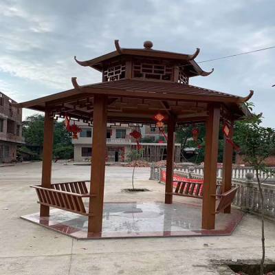 菠萝格古建铝合金凉亭 双层铝合金古建六角亭