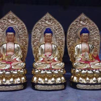 彩塑三宝佛图片 三宝佛三世佛定制厂家 河南善缘工艺品牌佛像