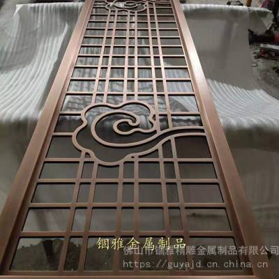 锢雅精雕黄古铜铝板雕花中式屏风,铝艺雕刻镂空中式古铜花格