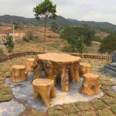 制作水泥桌凳圆形 水泥仿木树桩茶几 混凝土仿木树桩桌椅坐凳子