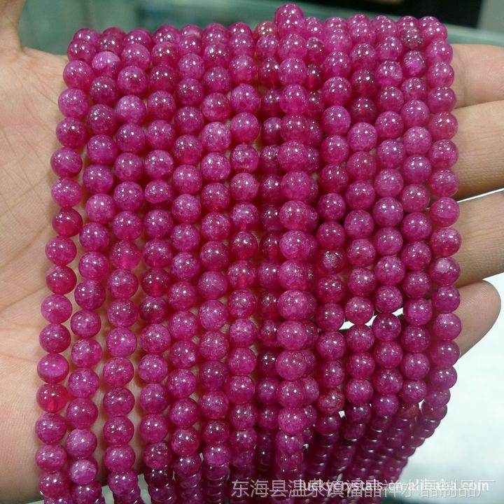 供应人造加色红宝圆珠半成品40厘米8mm