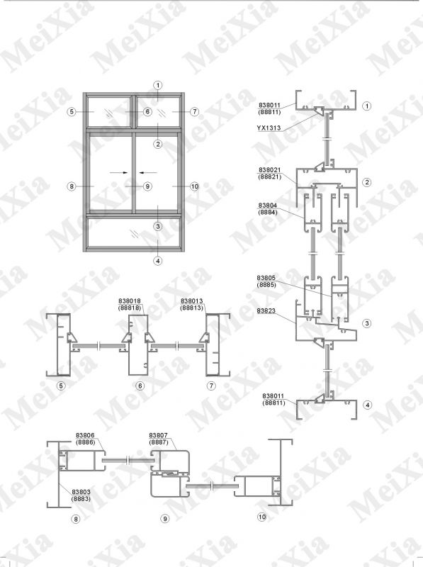 冶金矿产 金属加工材 铝及铝合金材 88811系列推拉窗铝型材 建筑铝