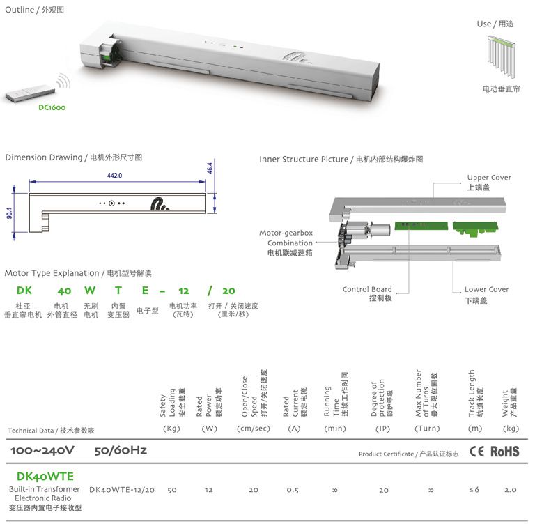 電動垂直簾電機 垂直簾電機 杜亞牌垂直簾電機 dk40wte