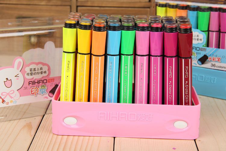 爱好1881-36色涂鸦笔盒装学生绘画水彩笔可水洗带印章安全无毒