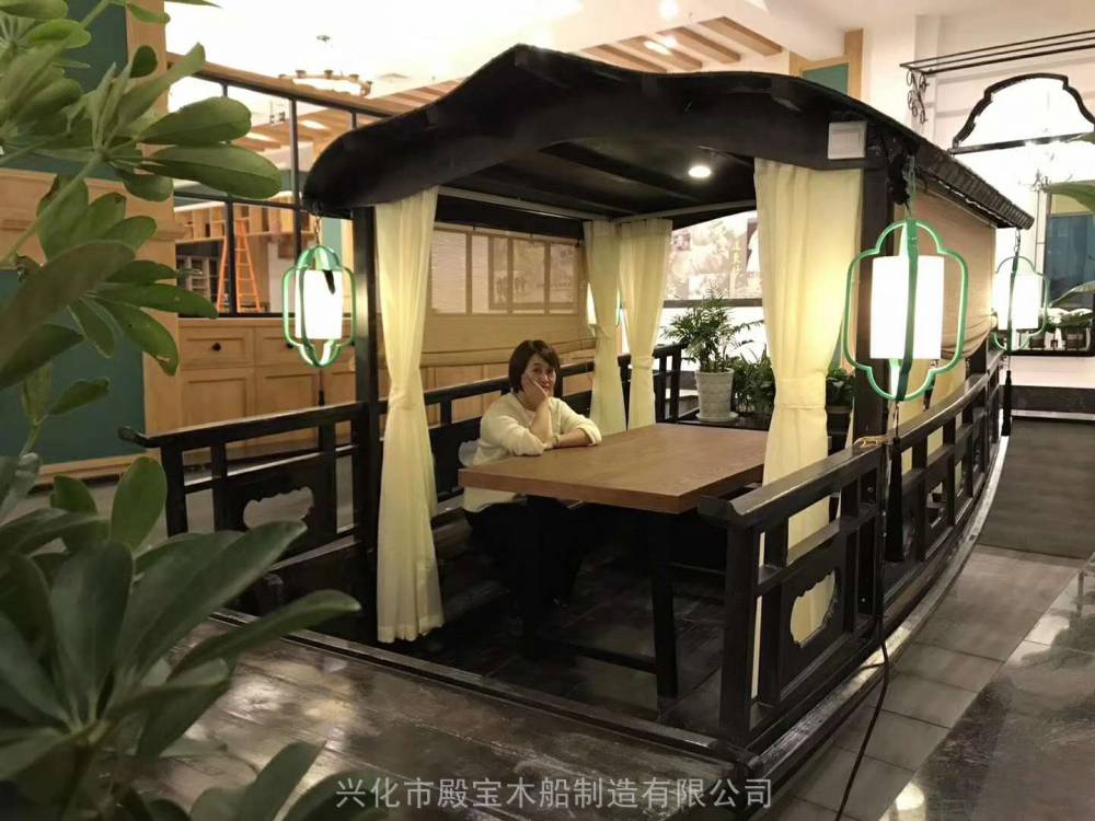 绿茶餐厅实木船室内仿古餐饮船乌篷装饰船定制各类尺寸规格