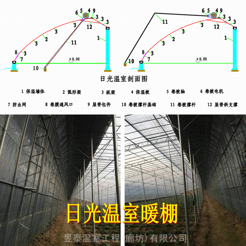 日光温室大棚薄膜棉被暖棚蔬菜种植大棚昱泰温室砖土墙保温大棚