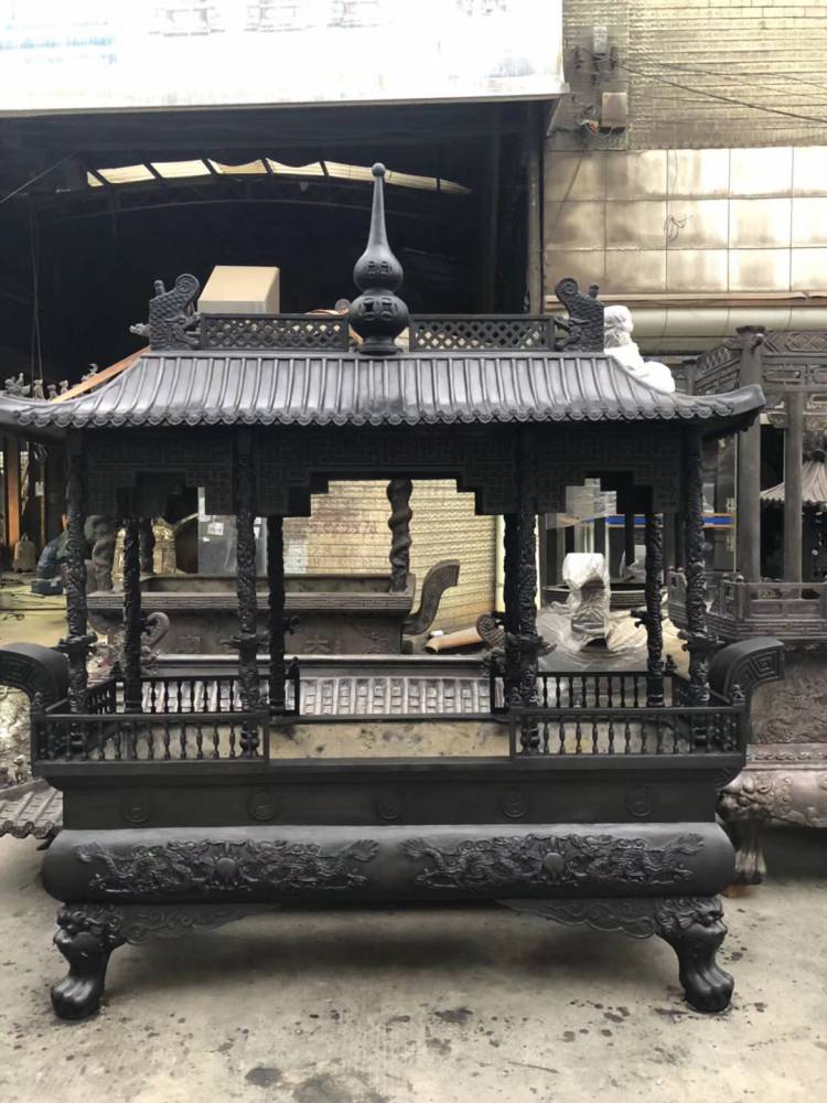 寺院长方形平口香炉长方形八龙柱香炉厂家