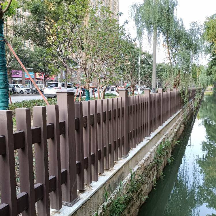 pe木塑栏杆栅栏河道景区地板围栏环保木塑地板护栏围栏多色可选
