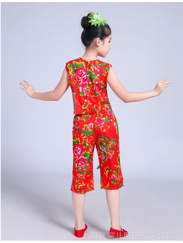 六一新款儿童东北大花布二人转秧歌服装幼儿园女童民族舞蹈演出服