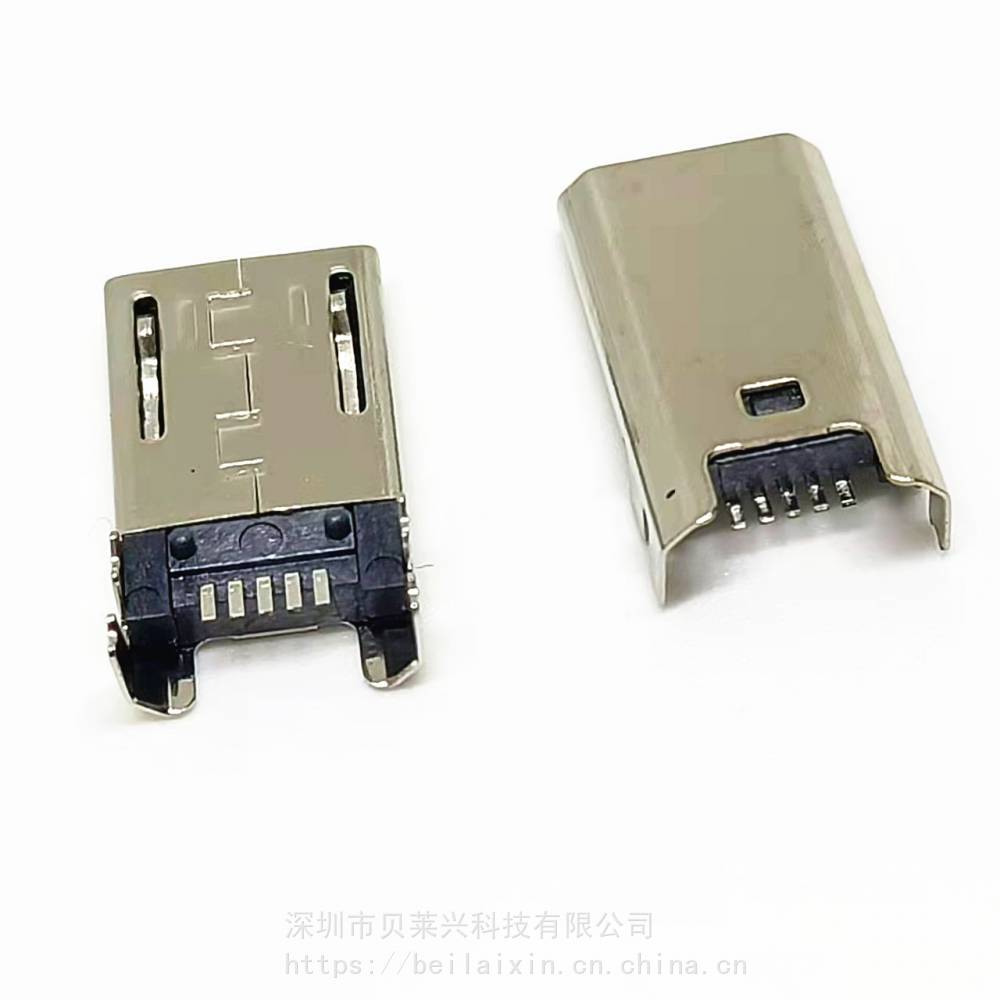 MICROUSB5P公头四脚插板DIPSMT反向无凸点有柱带卡勾