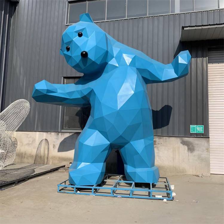 几何切面熊雕塑玻璃钢蓝色熊雕塑城市形象吉祥物雕塑
