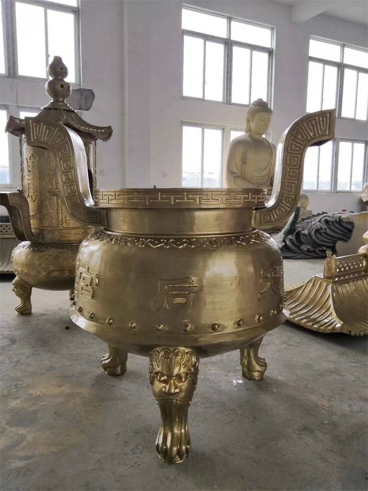 铸造寺庙铜铁圆形平口香炉寺庙铸铜带盖圆形香炉铜圆形香炉价格