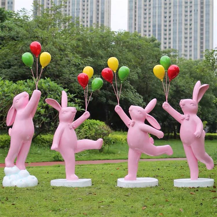 小粉兔雕塑玻璃钢动物卡通模型雕塑公园生肖雕塑摆件