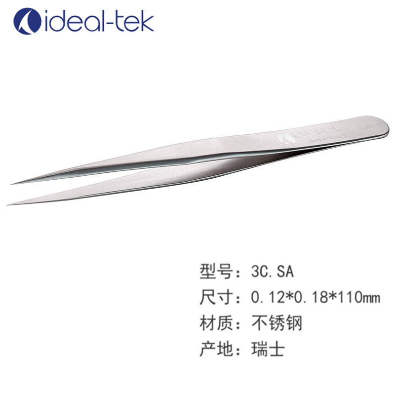 ideal-tek 防静电镊子3C.SA 不锈钢抗磁尖头微电子组装镊子