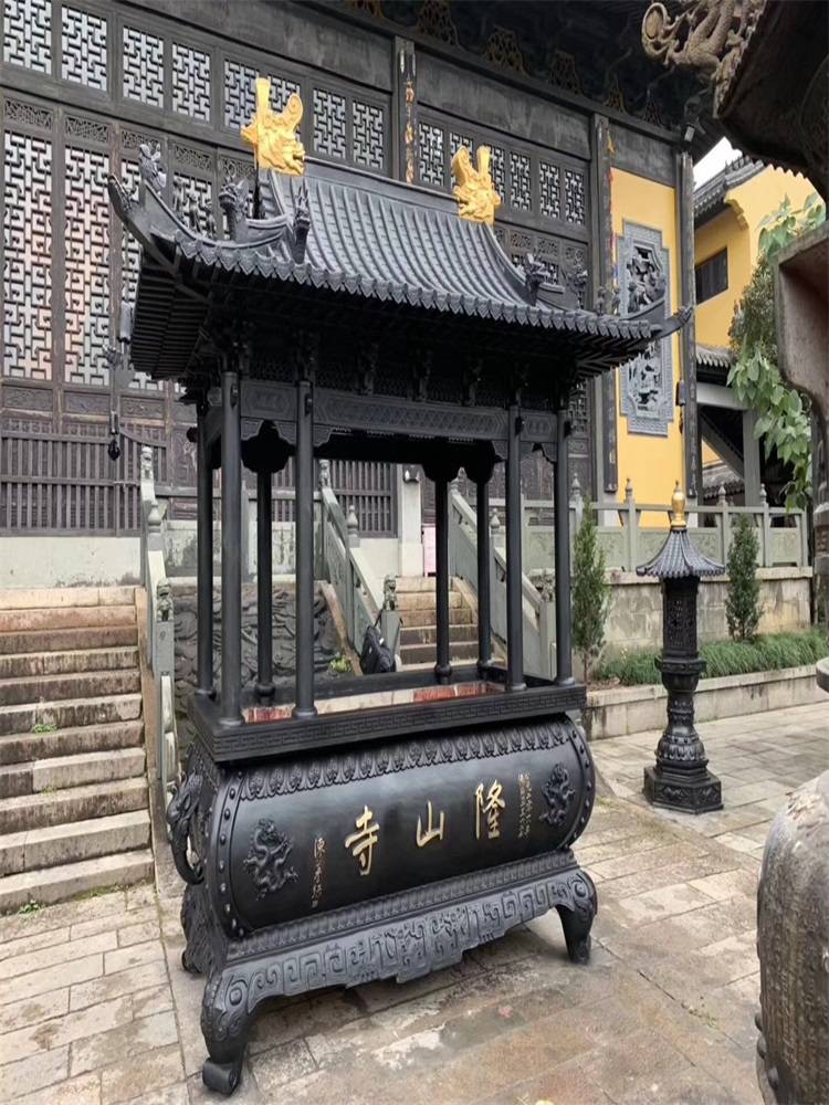 寺院寺院长方形铸铁香炉寺院铸铁长方形带盖香炉