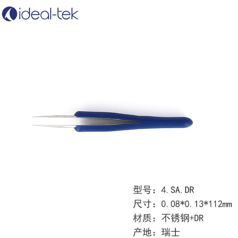 ideal-tek 防静电镊子4.SA.DR 尖头不锈钢抗磁微电子组装镊子