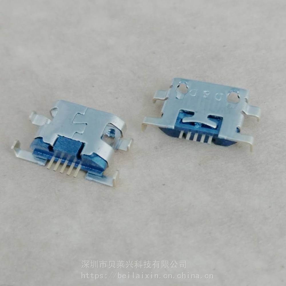 MICROUSB5PIN母座沉板贴片四脚沉板SMT平口镀镍