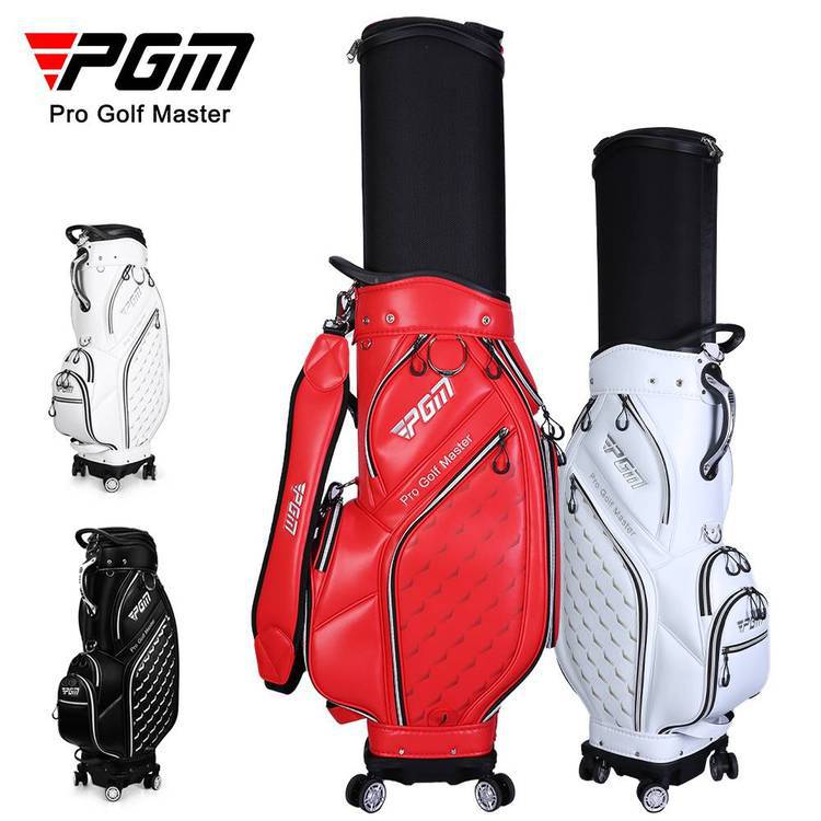 PGM高尔夫球包航空托运球包万向四轮伸缩包超纤皮双球包帽