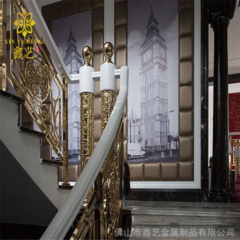 新式纯铜铝镀金楼梯护栏扶手意式轻奢工艺定制