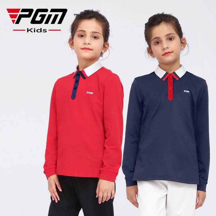 PGM新品高尔夫女童长袖秋冬季golf童装学院风T恤柔软