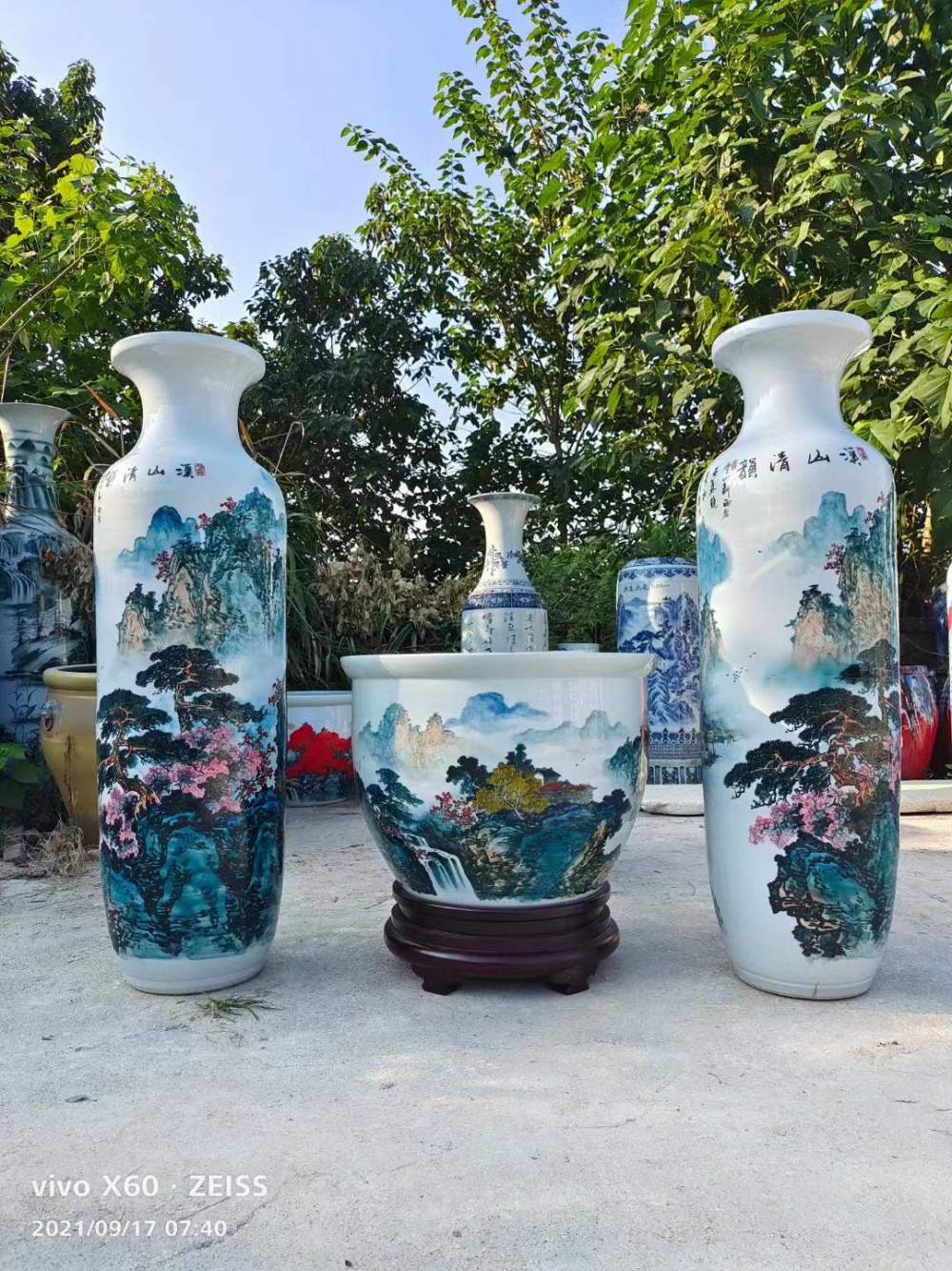 大师手绘陶瓷大花瓶鹏程万里2米18米高瓷器花瓶配陶瓷缸