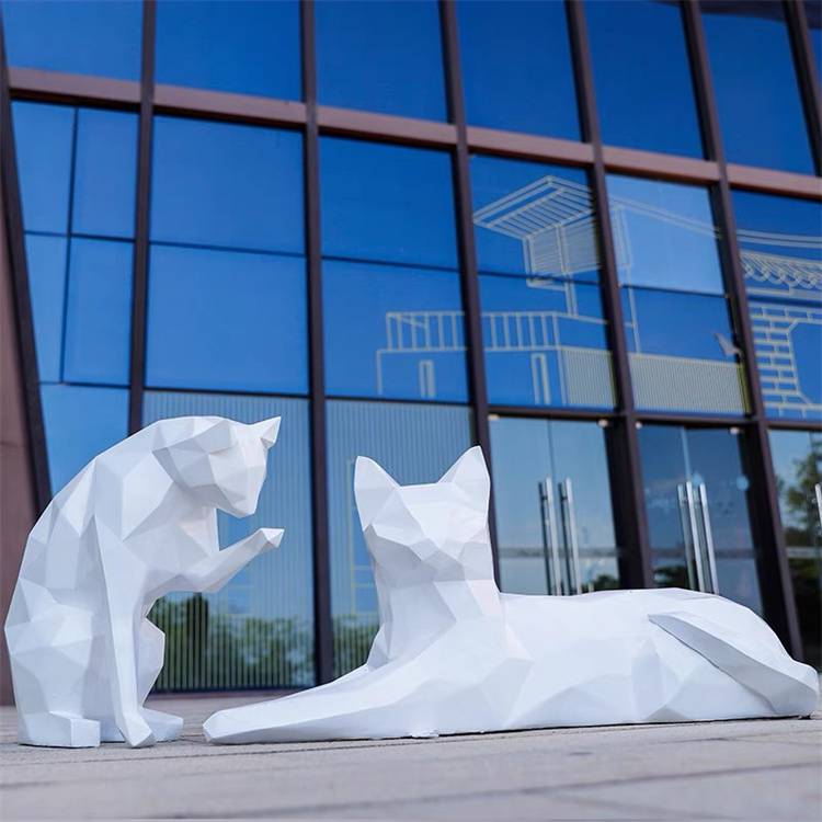 玻璃钢几何小猫雕塑楼盘草坪抽象动物雕塑摆件小猫咪雕塑模型
