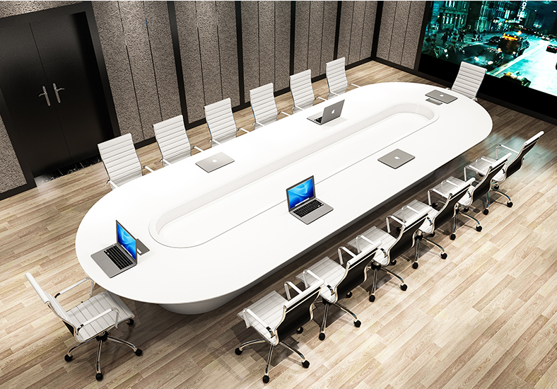 【2019新烤漆会议桌现代简约长桌会议室大型桌椅组合创意椭圆洽谈桌】