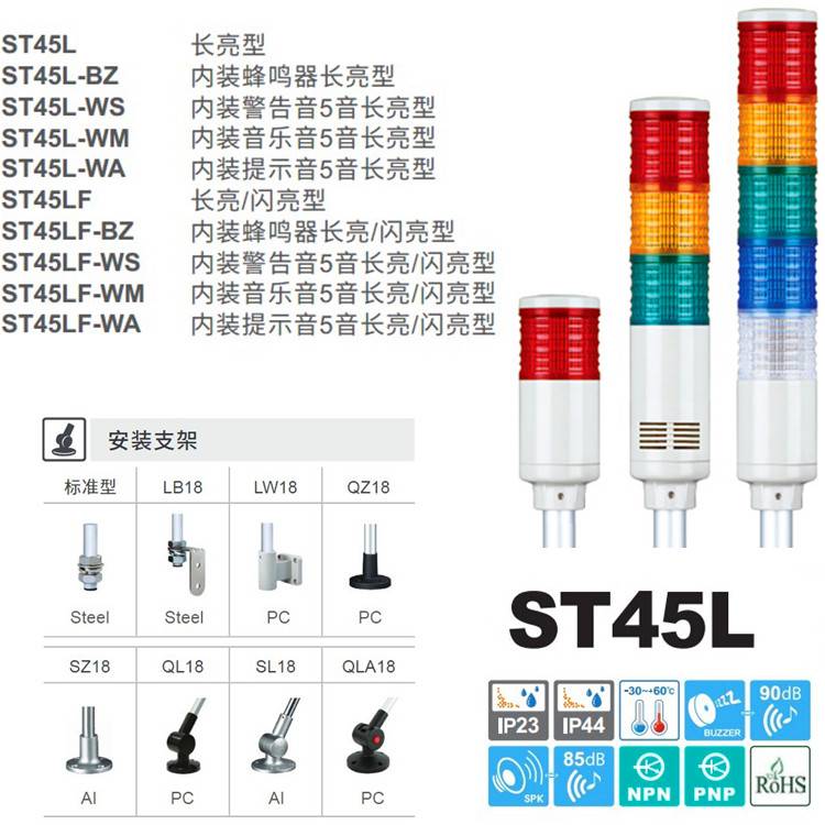 可莱特ST45L-WM/WA内装信号音小型多层信号灯