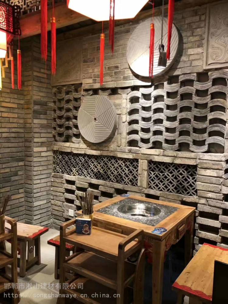 淞山青瓦厂 瓦片墙装饰材料 青砖瓦片拼花背景墙 洋瓦条背景墙