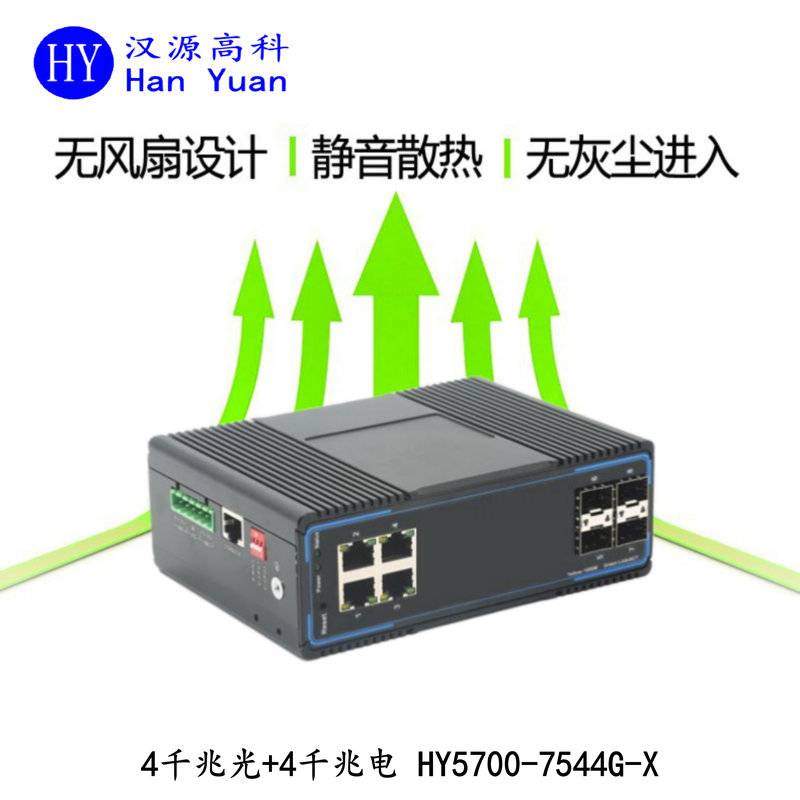 汉源高科工业级千兆4光4电POE环网型光纤交换机单模单纤收发器