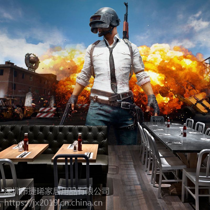 3D立体网吧网咖无缝壁画绝地求生吃鸡主题游