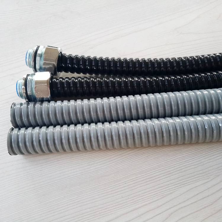 供应柳州PVC不锈钢包塑软管Φ25阻燃包塑蛇皮管黑色灰色50米/卷