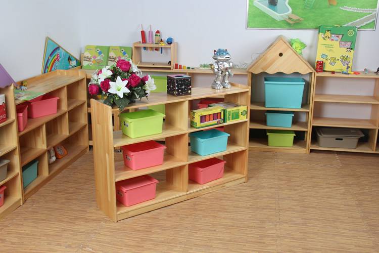 蒙氏教具柜厂家直销 实木六格图书架 幼儿园收纳图书柜