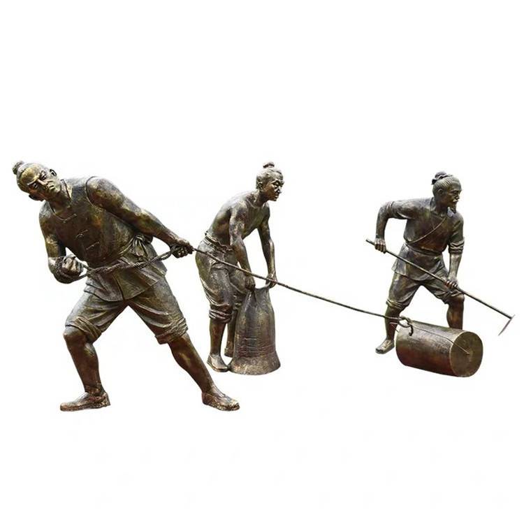 封开仿古铜耕牛开荒牛雕塑公园农耕犁田造型雕塑制作厂家