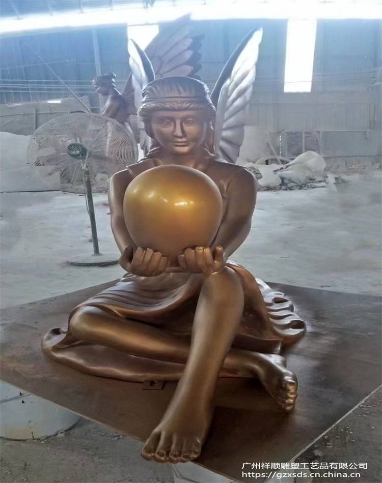 欧式西方女神雕像玻璃钢带翅膀的天使音乐人雕塑景观园林摆件