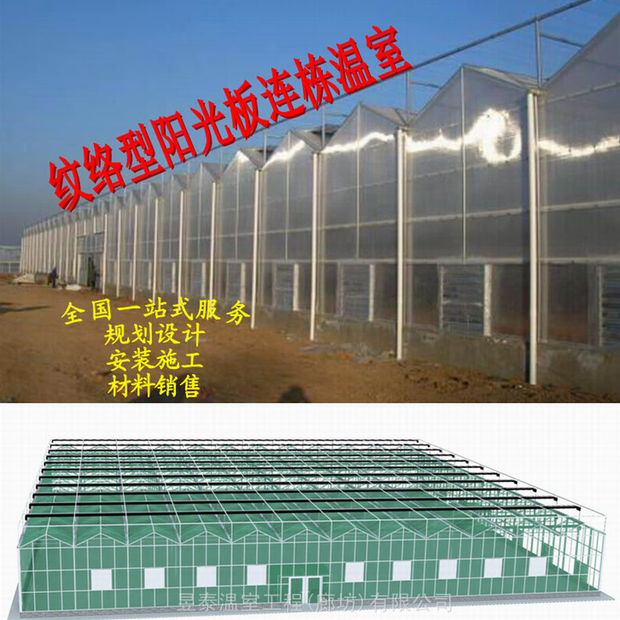 阳光板连栋温室大棚蔬菜种植育苗温室设计建造