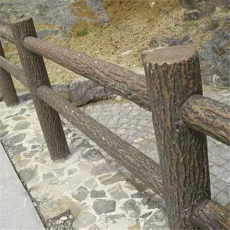 河道公园木纹栏杆景区扶手水泥仿树皮混凝土围栏护栏