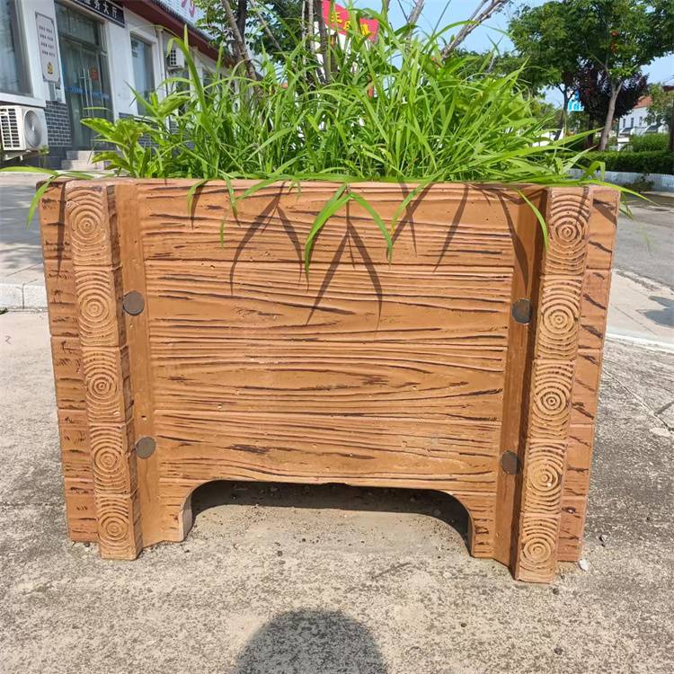 户外水泥仿木花箱圆形花桶市政道路绿化混凝土花槽