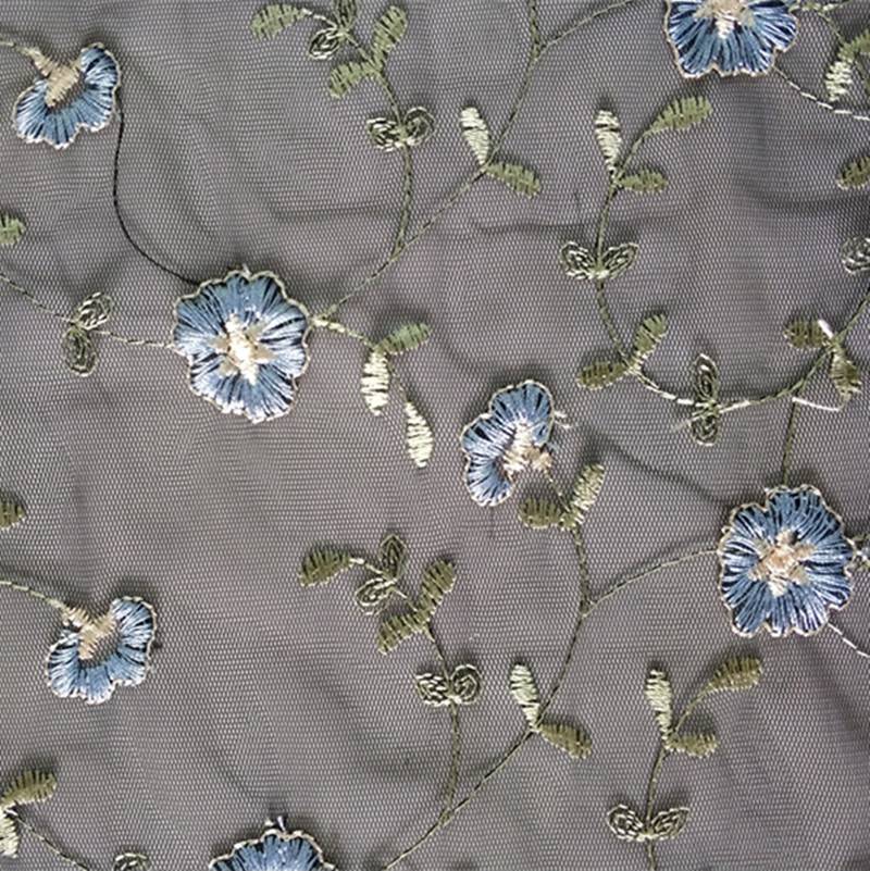 2019年新款网布绣花布料 树枝花朵电脑绣花布 连衣裙立体绣-搜了网