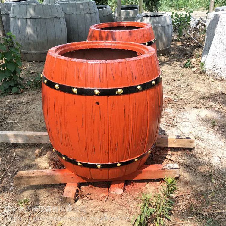 江苏景观园林厂家批发定制水泥仿木花箱景观圆形种植仿木花桶