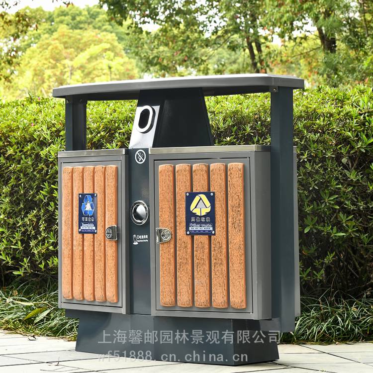 户外钢木垃圾桶公园钢木垃圾桶可分类垃圾桶