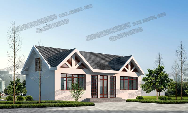 【农村简约大方带阁楼一层对称设计小洋楼设计图纸】图片