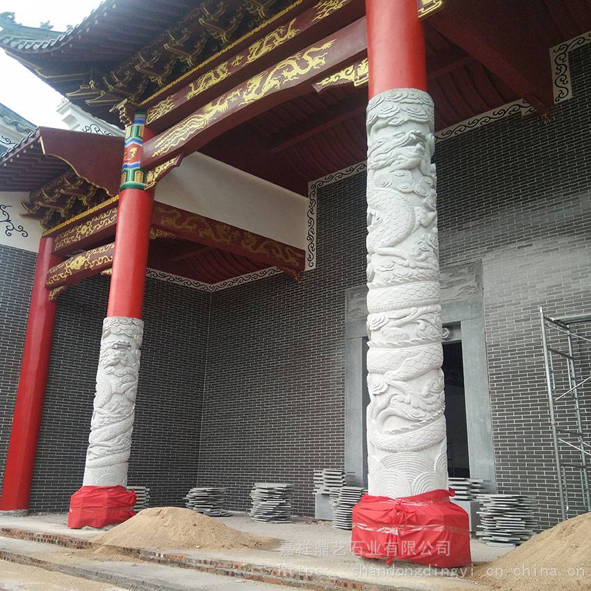 定做广场石雕龙柱 公园石头生肖柱 芝麻白石材文化柱 古建华表